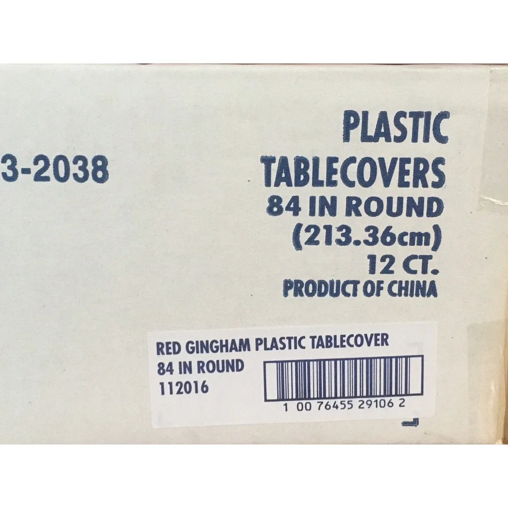 Hoffmaster RED GINGHAM ROUND PLASTIC TABLECOVER 84
